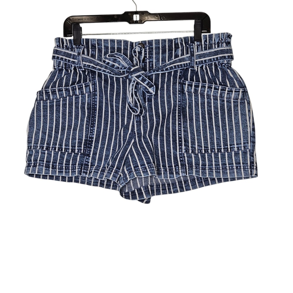 Maurices Denim Striped High Waist Paper Bag Shorts with Tie Belt Size‎ 14